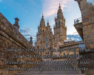 Dobrý den, chtěl bych Vám sdělit, že v týdnu od 2.ho do 16.tého nebudu k dispozici ve své dílně. Vydávám se na...